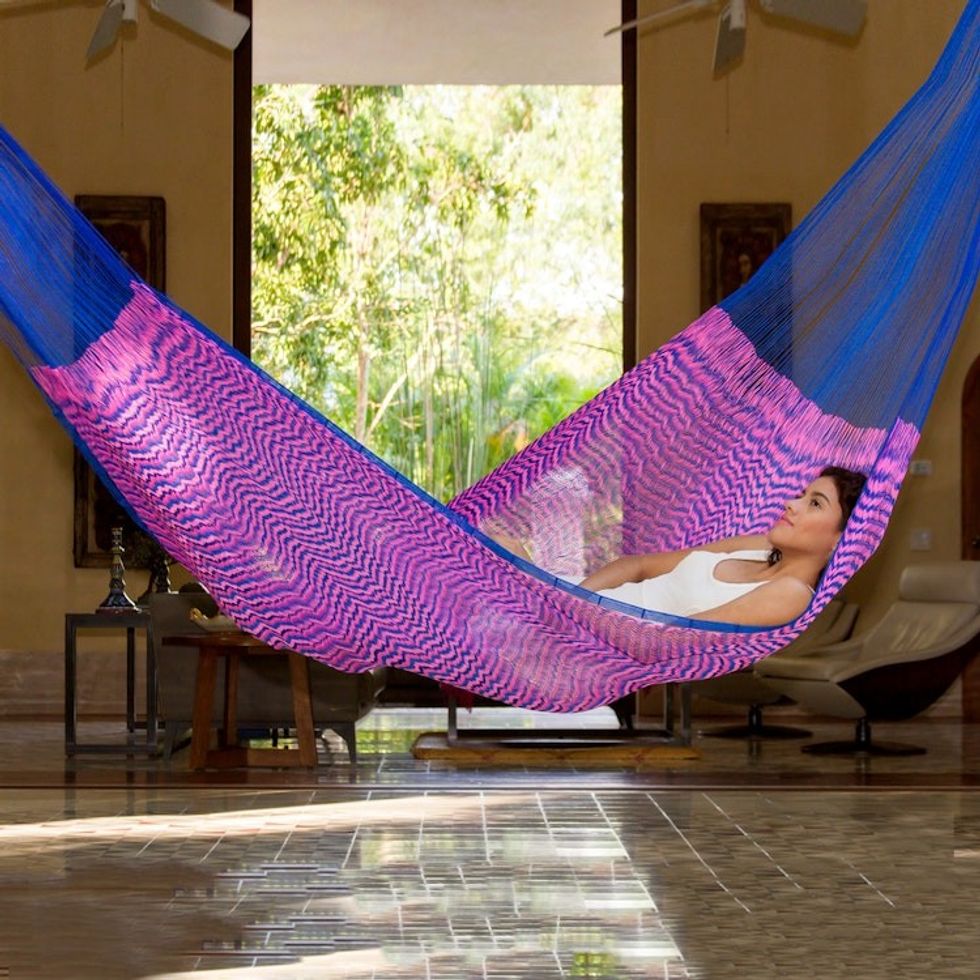 Hand Woven Fuchsia and Royal Blue Hammock from Mexico 'Iridescent Tropics'