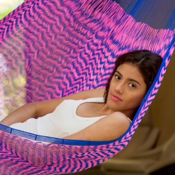 Alternate image for Hand Woven Fuchsia and Royal Blue Hammock from Mexico Iridescent Tropics
