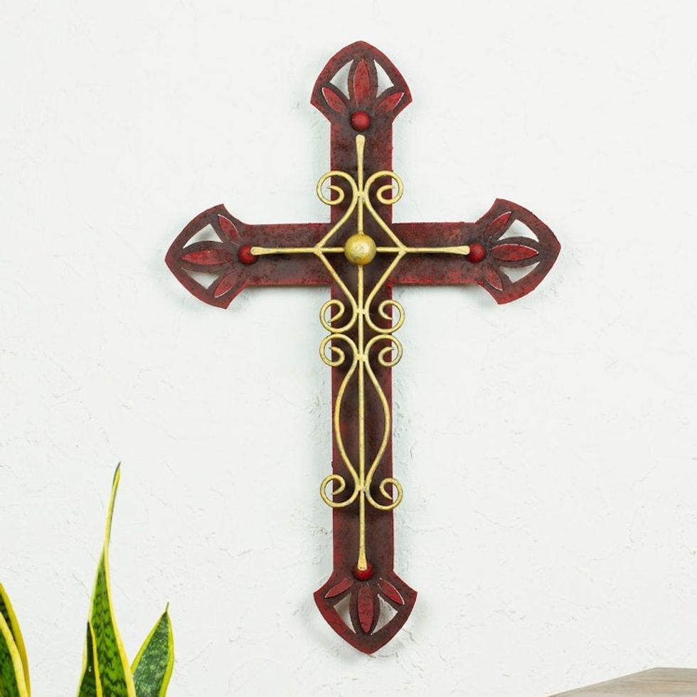 Handcrafted Mexican Christianity Steel Cross Wall Art 'Parish Church Cross'