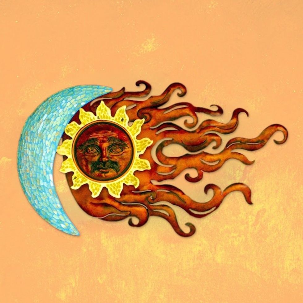 Sun and Moon Glass Mosaic Hand Made Iron Wall Sculpture 'Love Eclipse'