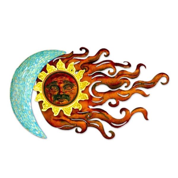 Alternate image for Sun and Moon Glass Mosaic Hand Made Iron Wall Sculpture Love Eclipse