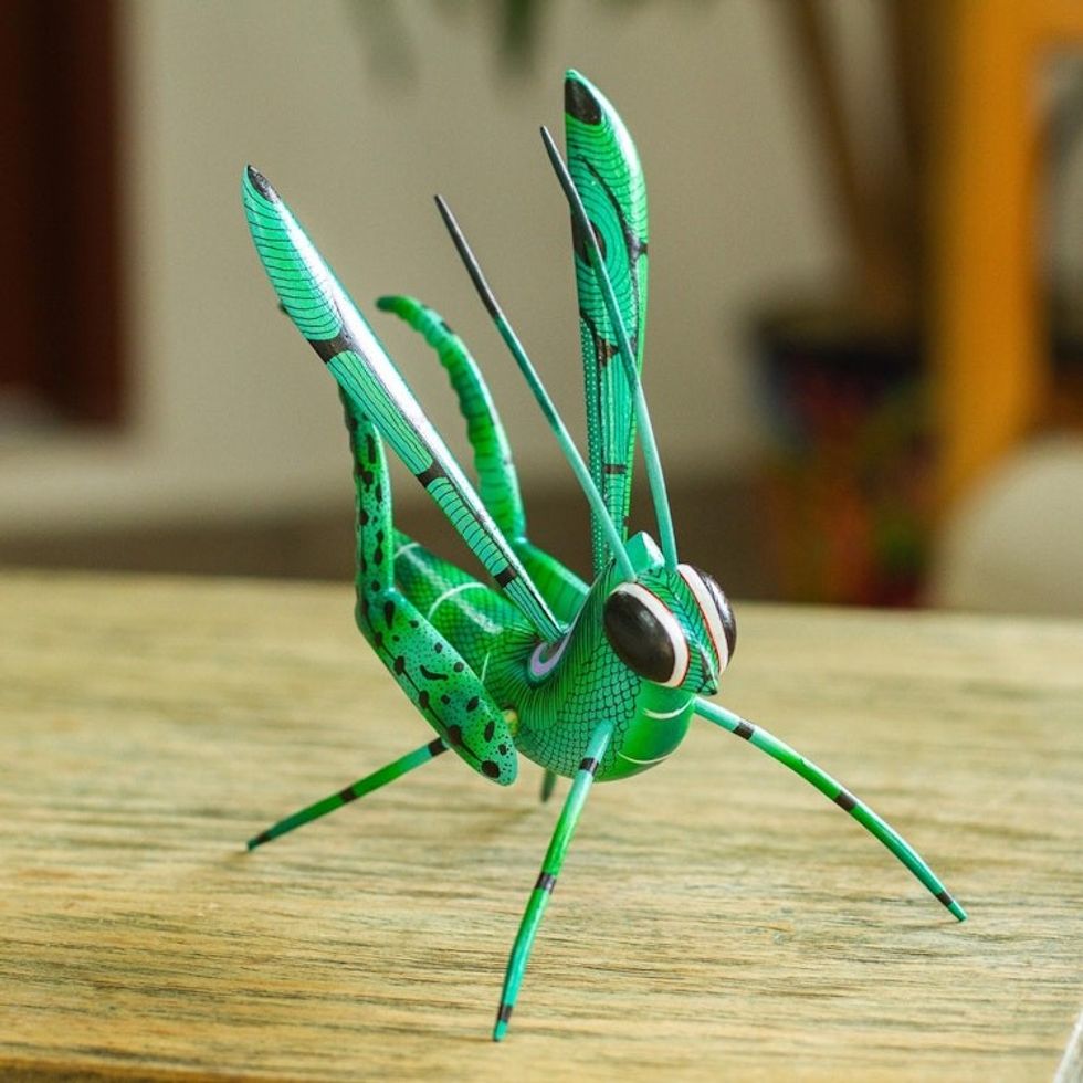 Handcrafted Copal Wood Cricket Alebrije from Mexico 'Cricket Song'