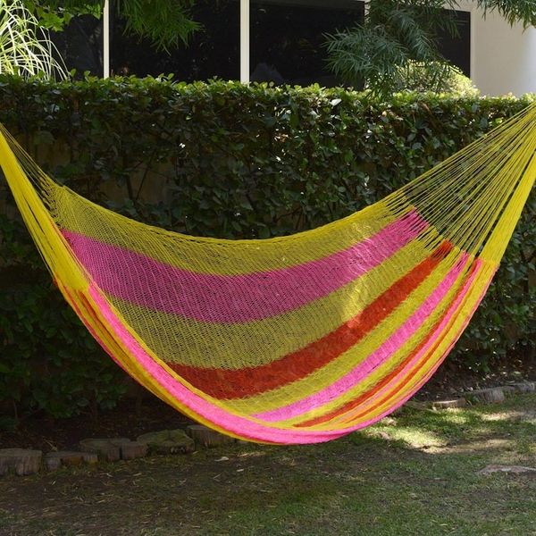 Alternate image for Hand Woven Nylon Pink Yellow Hammock Double from Mexico Candy Delight