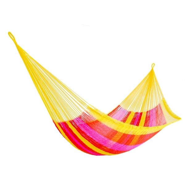 Alternate image for Hand Woven Nylon Pink Yellow Hammock Double from Mexico Candy Delight