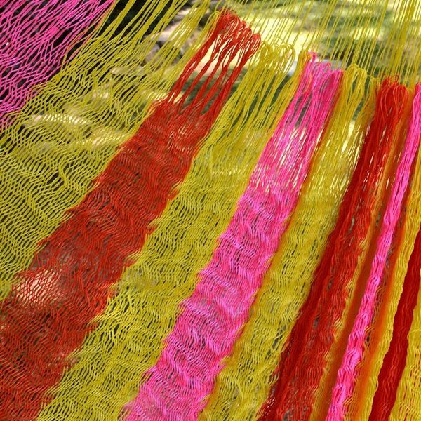 Alternate image for Hand Woven Nylon Pink Yellow Hammock Double from Mexico Candy Delight