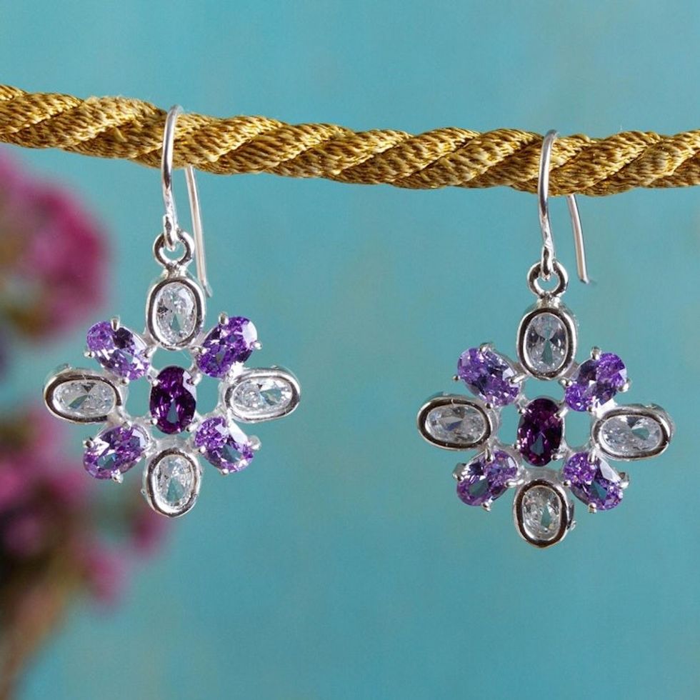 Sterling Silver and Cubic Zirconia Earrings from Mexico 'Brilliant Squares'