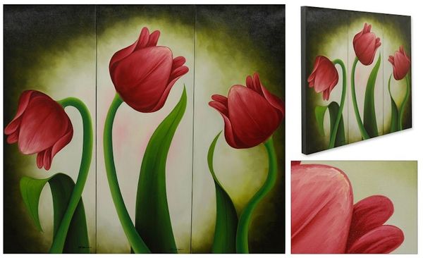 Alternate image for Three Paintings of Realistic Red Tulips Set Red Tulips