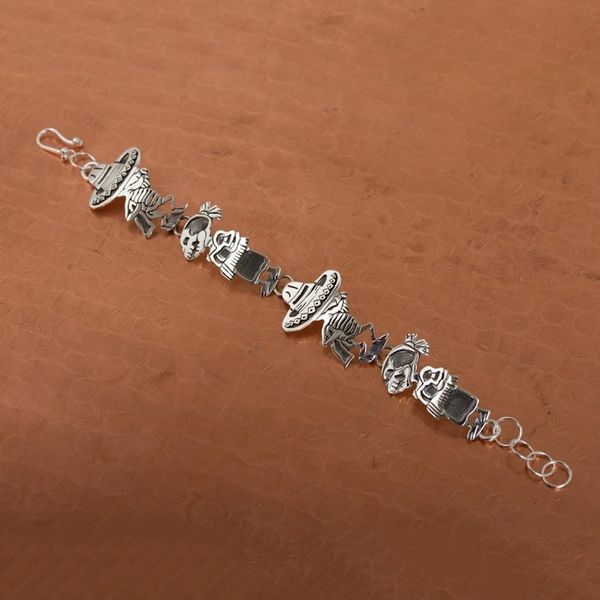 Alternate image for Mexican Day of the Dead Sterling Silver Link Bracelet Skeletal Hat Dance