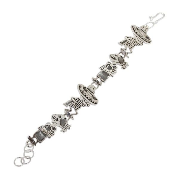 Alternate image for Mexican Day of the Dead Sterling Silver Link Bracelet Skeletal Hat Dance