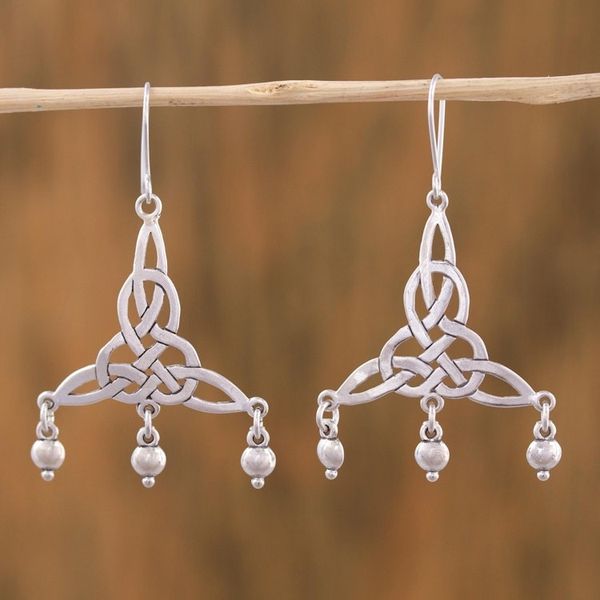 Alternate image for Sterling Silver Knot Motif Chandelier Earrings from Mexico Wonderful Knots