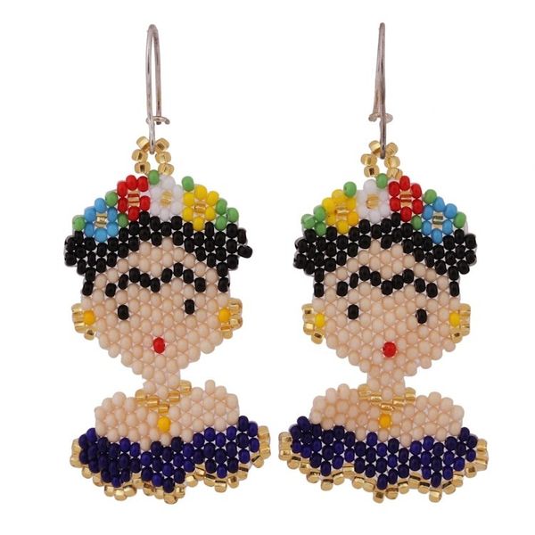 Alternate image for Glass Beaded Frida Dangle Earrings in Blue from Mexico Blue Frida