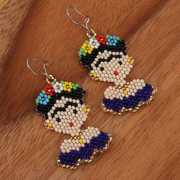 Alternate image for Glass Beaded Frida Dangle Earrings in Blue from Mexico Blue Frida