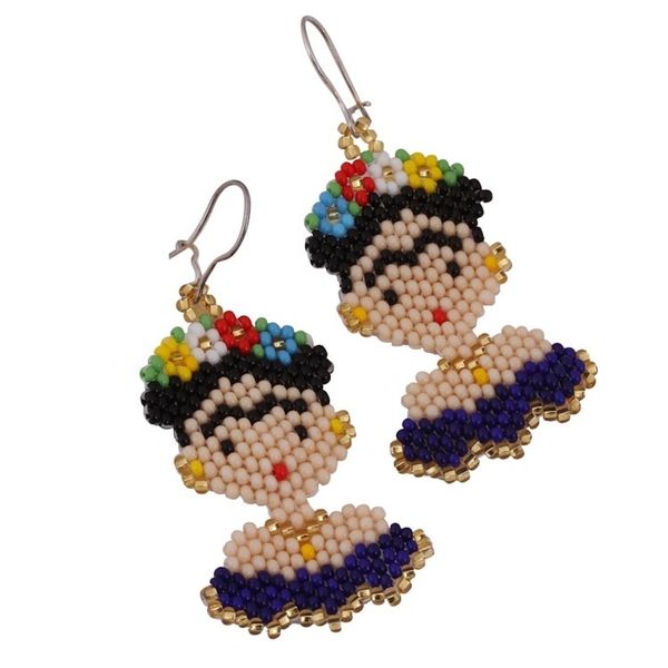 Alternate image for Glass Beaded Frida Dangle Earrings in Blue from Mexico Blue Frida