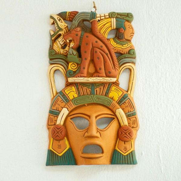 Alternate image for Hand Made Mexican Ceramic Wild Cat Mask Maya Lord Jaguar