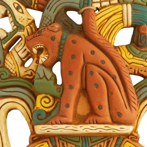 Alternate image for Hand Made Mexican Ceramic Wild Cat Mask Maya Lord Jaguar