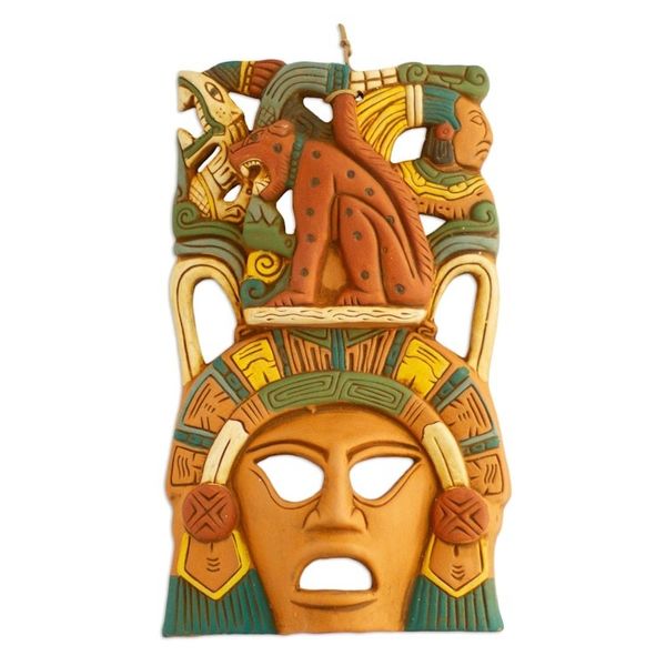 Alternate image for Hand Made Mexican Ceramic Wild Cat Mask Maya Lord Jaguar