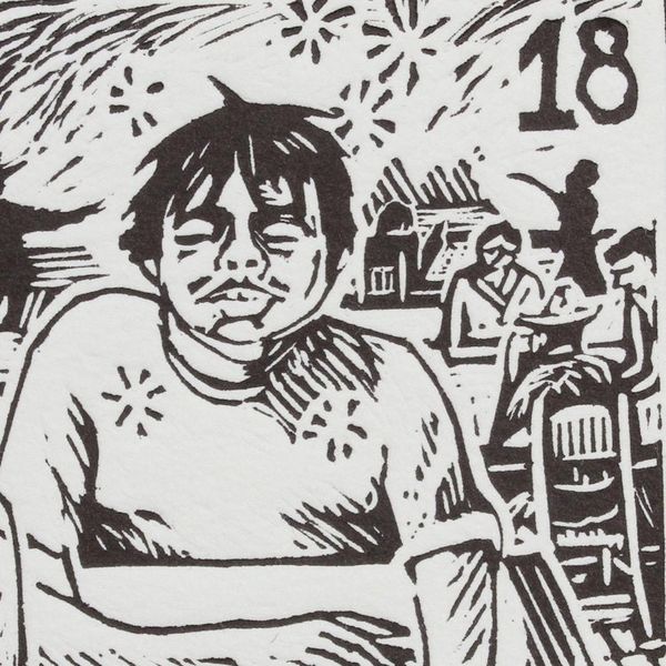 Alternate image for Mexico Folk Art Theme Signed Black and White Etching The Drunk Tequila Lotto