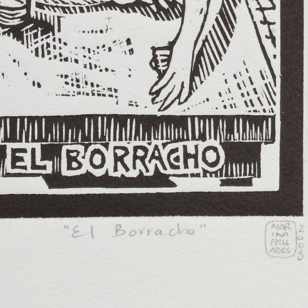 Alternate image for Mexico Folk Art Theme Signed Black and White Etching The Drunk Tequila Lotto
