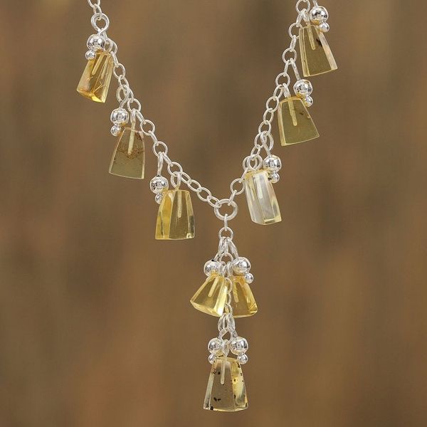 Alternate image for Natural Amber Pendant Necklace Crafted in Mexico Ancient Rainfall