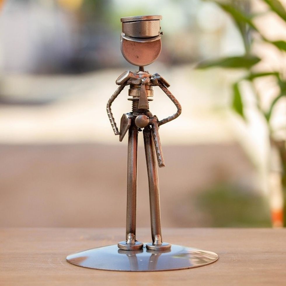 Upcycled Metal and Auto Part Police Officer Sculpture 'Rustic Police Officer'