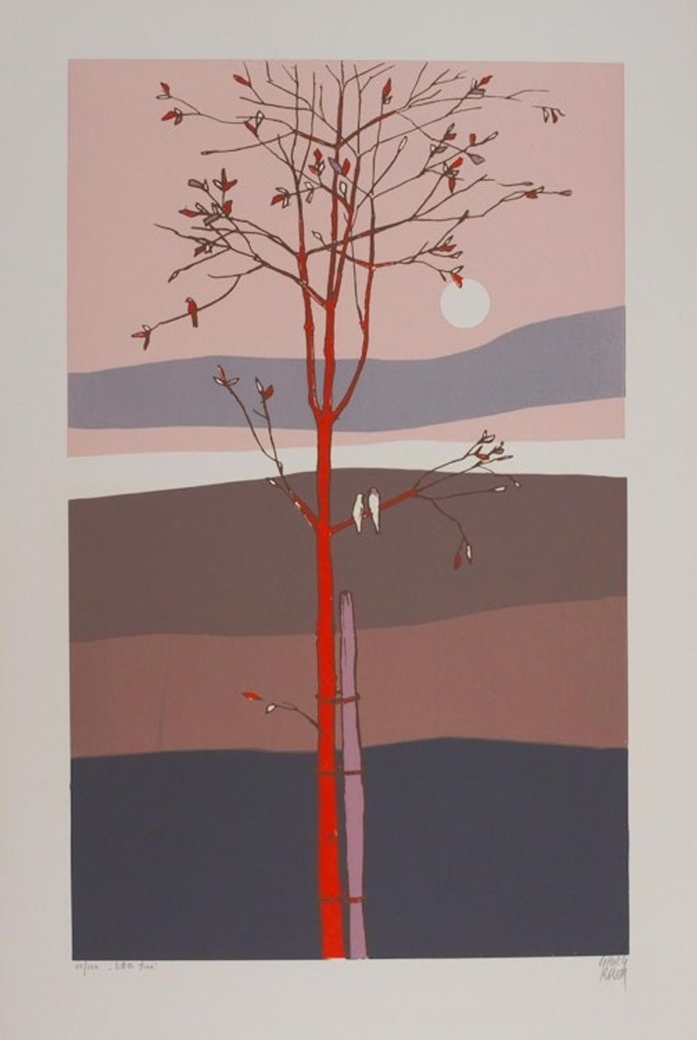 35-Inch Mexico Tree and Landscape Silkscreen Print 'Little Tree'