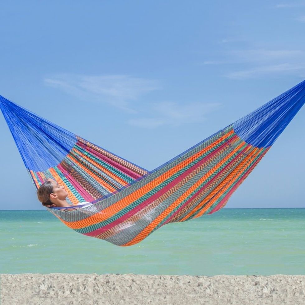 Cotton Striped Rope Hammock Double 'Colors of Mexico'