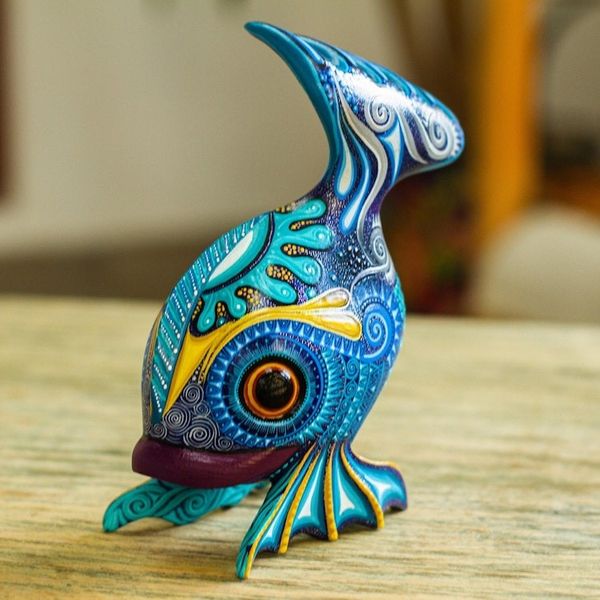 Alternate image for Hand-Painted Wood Alebrije Fish Sculpture from Mexico Fish Handstand
