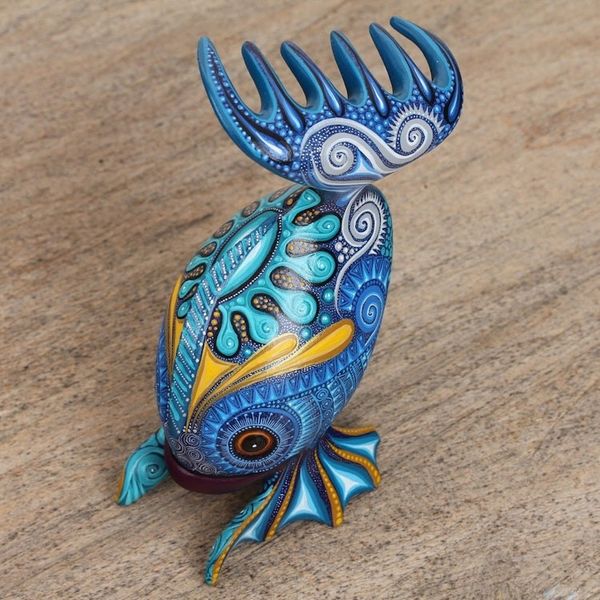 Alternate image for Hand-Painted Wood Alebrije Fish Sculpture from Mexico Fish Handstand