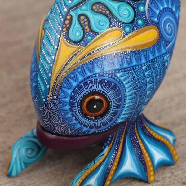 Alternate image for Hand-Painted Wood Alebrije Fish Sculpture from Mexico Fish Handstand