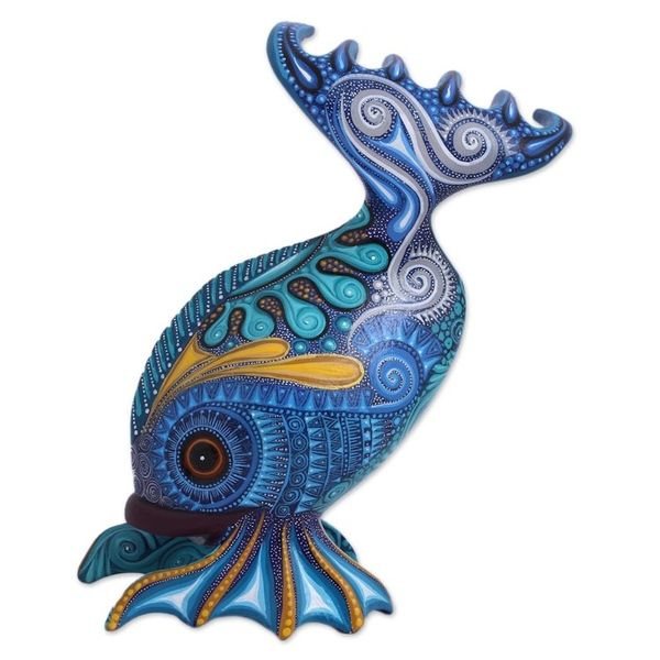 Alternate image for Hand-Painted Wood Alebrije Fish Sculpture from Mexico Fish Handstand
