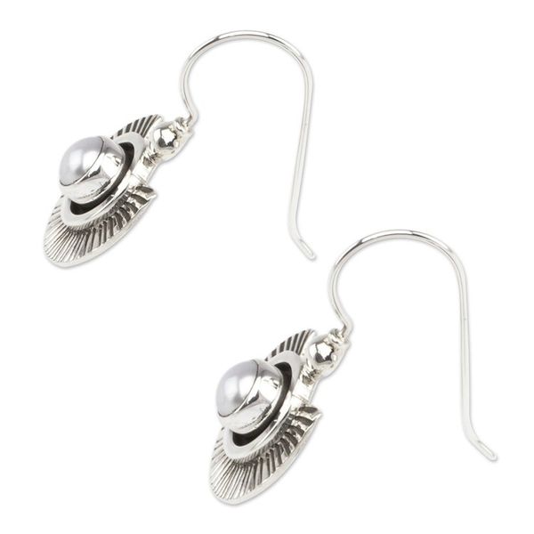Alternate image for Artisan Crafted Earrings with Pearls and Sterling Silver Teotihuacan Moons