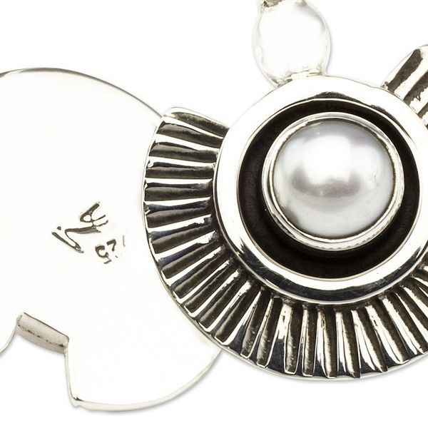 Alternate image for Artisan Crafted Earrings with Pearls and Sterling Silver Teotihuacan Moons