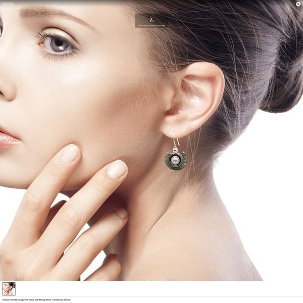 Alternate image for Artisan Crafted Earrings with Pearls and Sterling Silver Teotihuacan Moons