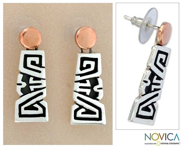 Alternate image for Sterling silver dangle earrings Solar Frieze