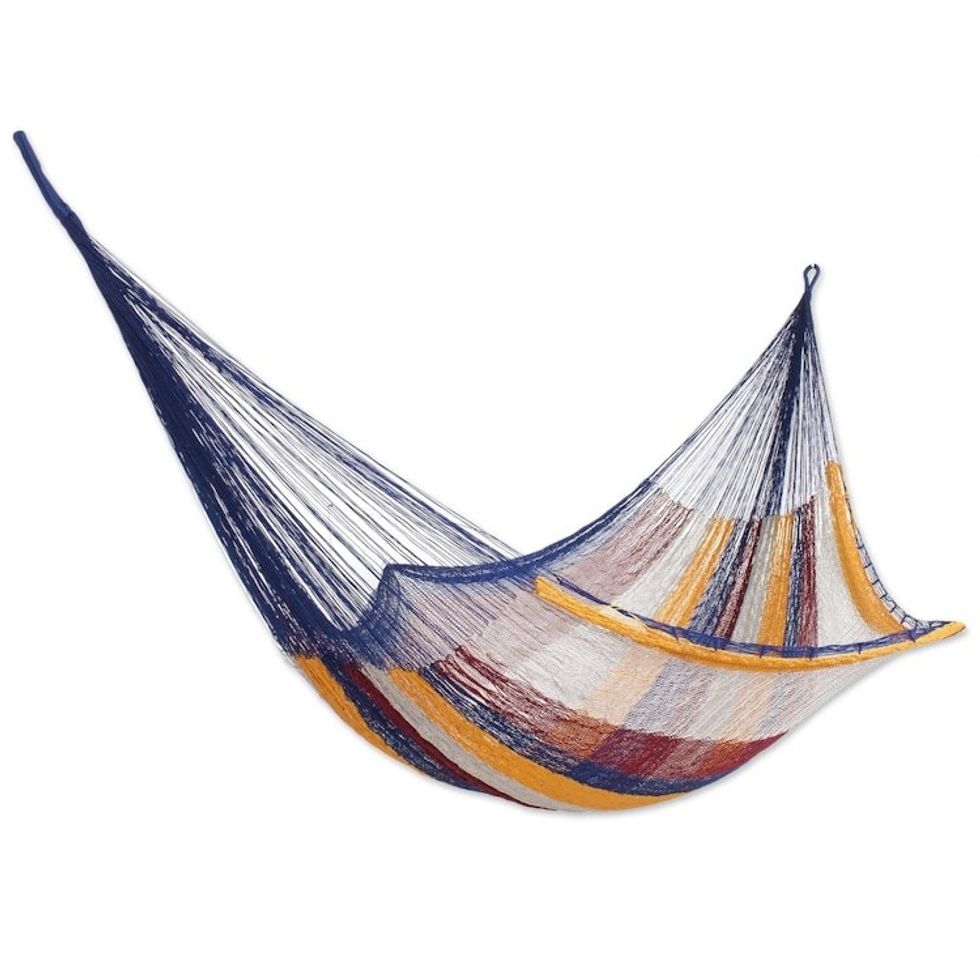 Hand Made Nylon Single Hammock with S-Hooks from Mexico 'Durango'