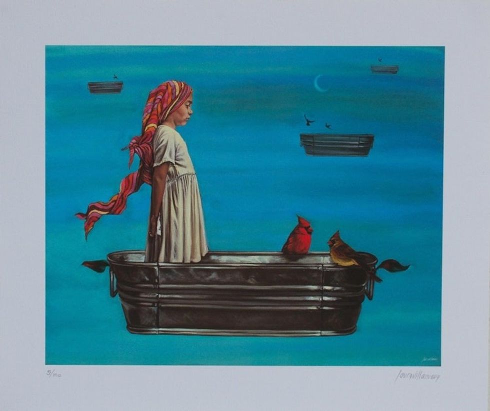 Signed Gicle Print of a Girl with Cardinals from Mexico 'Cardinal Passage'