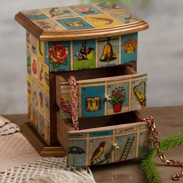 Alternate image for Mexican Bingo Decoupage on Wood Jewelry Box Mexican Loteria