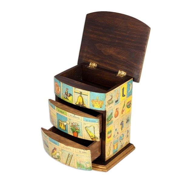 Alternate image for Mexican Bingo Decoupage on Wood Jewelry Box Mexican Loteria
