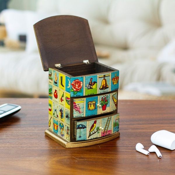 Alternate image for Mexican Bingo Decoupage on Wood Jewelry Box Mexican Loteria