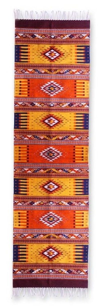 Alternate image for Hand Woven Zapotec Wool Area Rug Runner 2.5x10 Arts Phases of the Sky