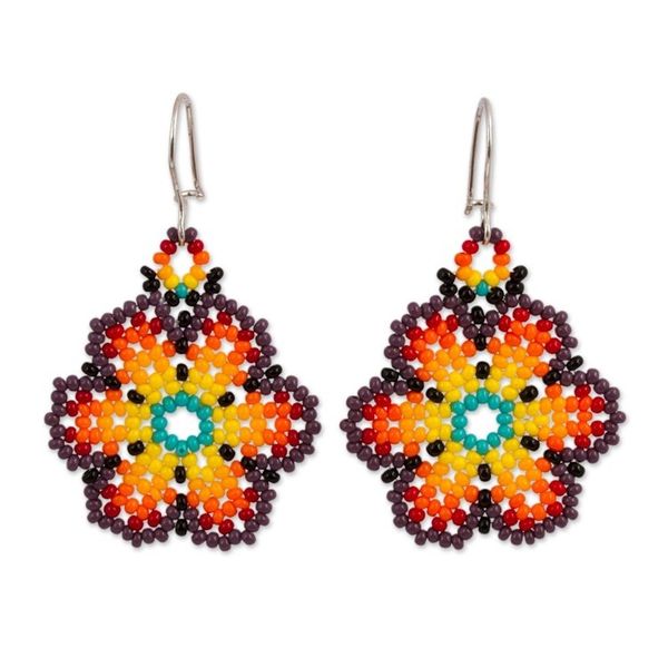 Alternate image for Glass Beaded Floral Dangle Earrings from Mexico Flowers of Color