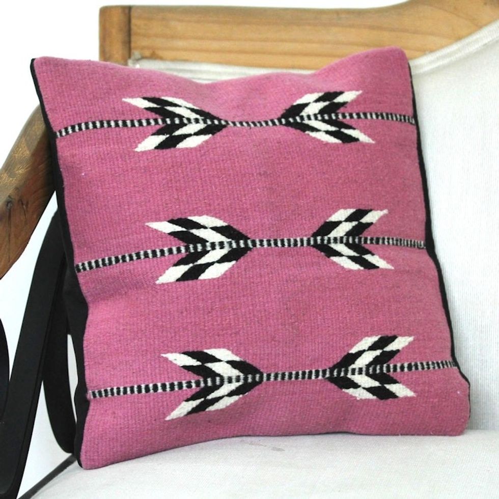 Wool Cushion Cover in Magenta from Mexico 'Chevron Beauty'