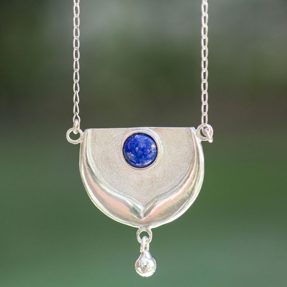 Collectible Zodiac Sterling Silver Lapis Lazuli Necklace 'Taurus Land of the Bull'