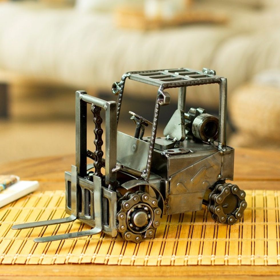 Upcycled Metal Auto Part Forklift Sculpture from Mexico 'Forklift'