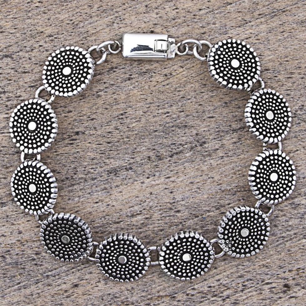 Sterling Silver Link Bracelet with Dot Motif Mexico 'Little Suns'