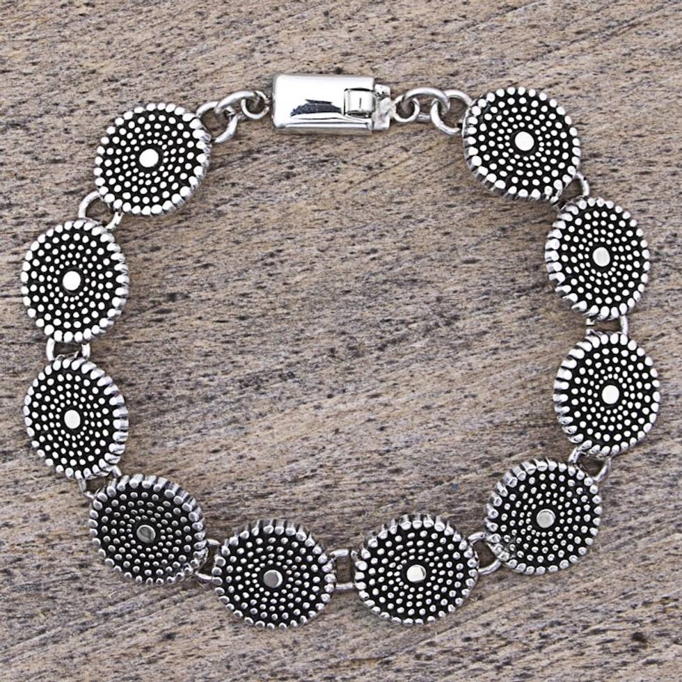 Sterling Silver Link Bracelet with Dot Motif Mexico 'Little Suns'