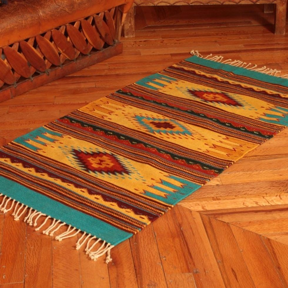 Mexican Zapotec Rug 2.5x5 'Summer Sky'