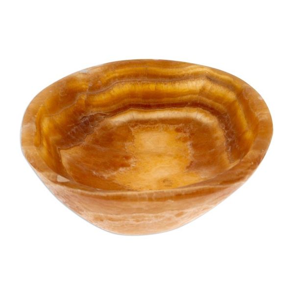 Alternate image for Handmade Onyx Decorative Bowl with Brown Lines from Mexico Brown Layers