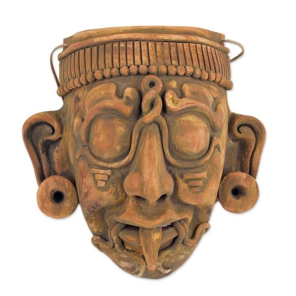 Alternate image for Maya God of Sun Ceramic Wall Mask Replica Crafted by Hand Maya Lord Kinich Aha