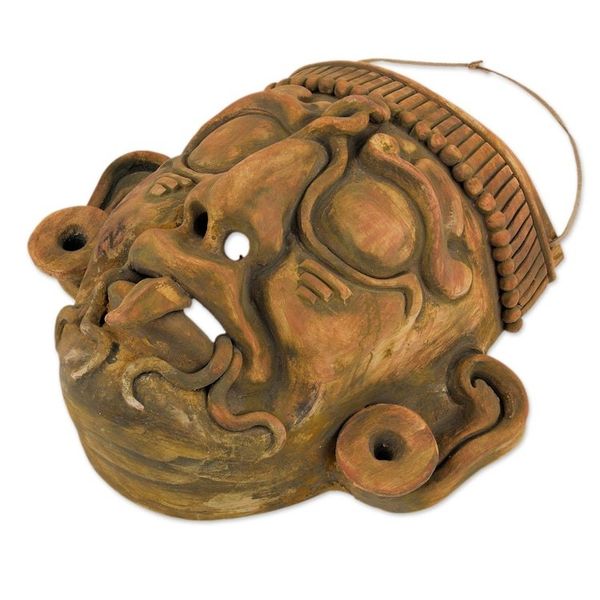 Alternate image for Maya God of Sun Ceramic Wall Mask Replica Crafted by Hand Maya Lord Kinich Aha